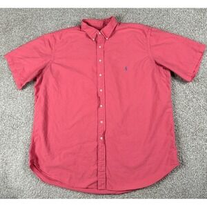 Ralph Lauren Shirt Men 2XLT Salmon Pink Solid Button Up Short Sleeve Cotton Pony